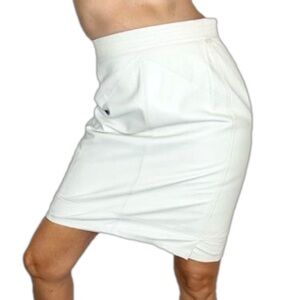 Vintage Etienne Aigner white leather knee length pencil skirt